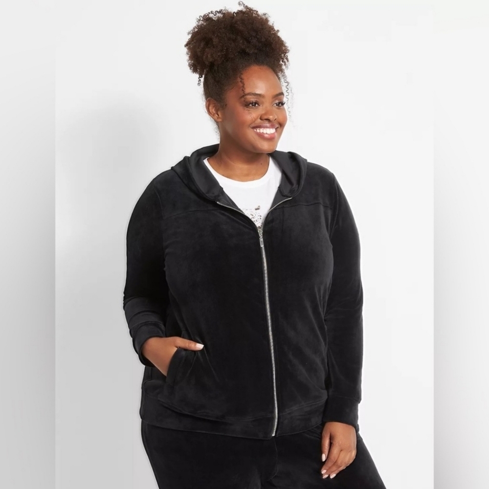 Livi Active Full Zip-Front Hoodie Jacket Velour Black Size 10/12 NEW!